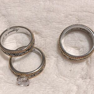 Elegant vintage silver Filigree design wedding Ring duo Set (engraved)